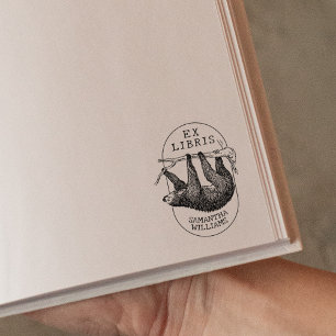  luiaard, modern ex libris boek rubberstempel