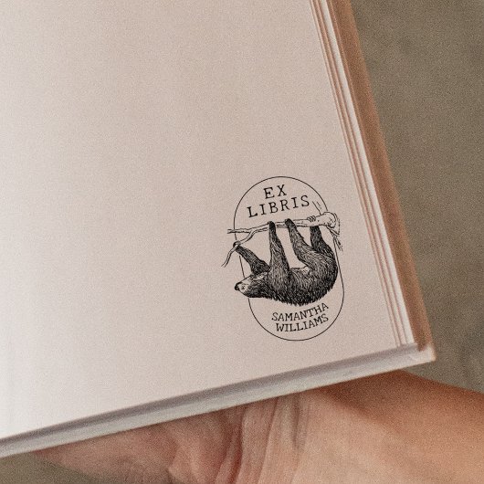 luiaard, modern ex libris boek rubberstempel