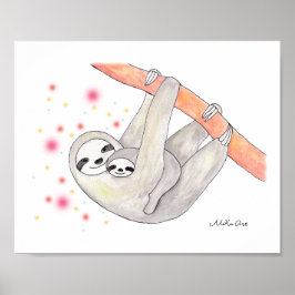Luiaard Moeder en Baby Poster Unieke Luiaard Kinde