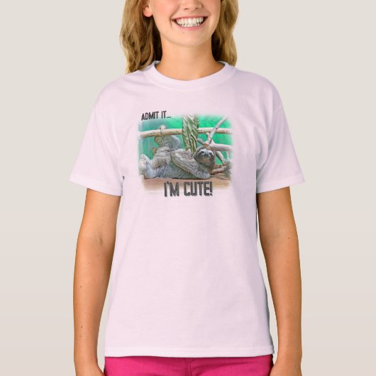 Luiaard Moppige Meisjes T-Shirt (Voorkant)