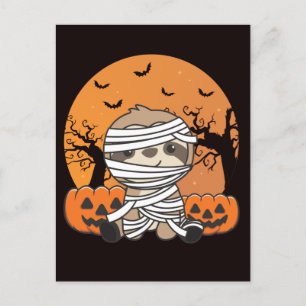 Luiaard Mummie Pompoen Luiaards Gelukkig Halloween Feestdagenkaart