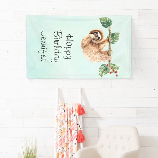 Luiaard ondersteboven Waterverf Verjaardag Spandoek (Insitu)