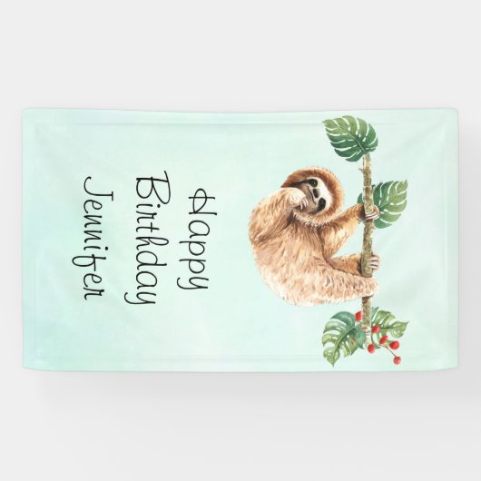 Luiaard ondersteboven Waterverf Verjaardag Spandoek (Horizontaal)