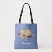 Luiaard op Branch Kawaii Style Animal Blue Tote Bag (Voorkant)