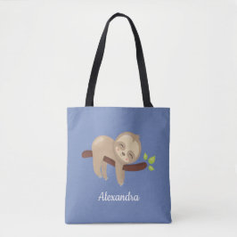 Luiaard op Branch Kawaii Style Animal Blue Tote Bag