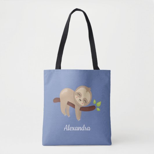 Luiaard op Branch Kawaii Style Animal Blue Tote Bag (Voorkant)