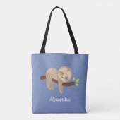 Luiaard op Branch Kawaii Style Animal Blue Tote Bag (Achterkant)