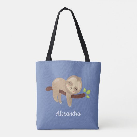 Luiaard op Branch Kawaii Style Animal Blue Tote Bag (Achterkant)