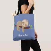 Luiaard op Branch Kawaii Style Animal Blue Tote Bag (Dichtbij)