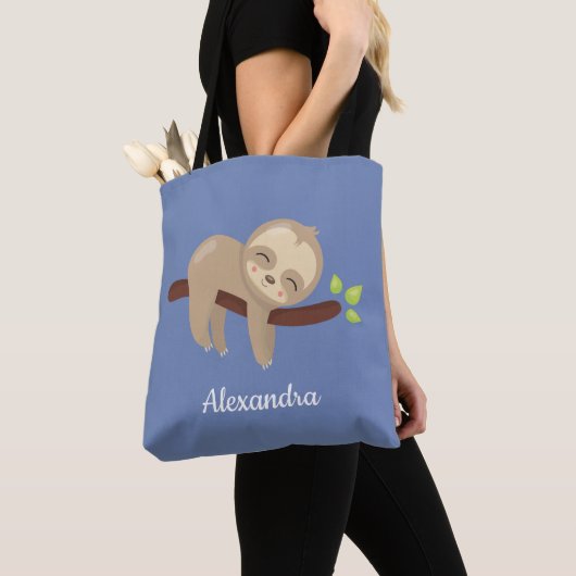 Luiaard op Branch Kawaii Style Animal Blue Tote Bag (Dichtbij)