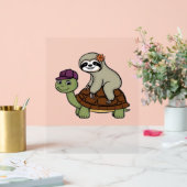 Luiaard op een schildpad Classic T-Shirt Acryl Bord (Huwelijk)