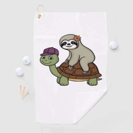 Luiaard op een schildpad Classic T-Shirt Golfhanddoek (Insitu)