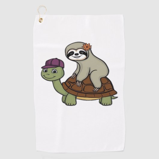 Luiaard op een schildpad Classic T-Shirt Golfhanddoek (Voorkant)