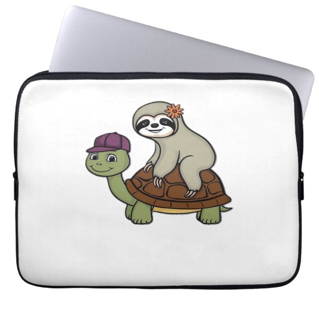 Luiaard op een schildpad Classic T-Shirt Laptop Sleeve (Voorkant)