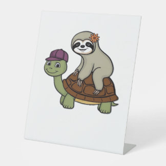 Luiaard op een schildpad Classic T-Shirt Reclamebord Met Voetstuk