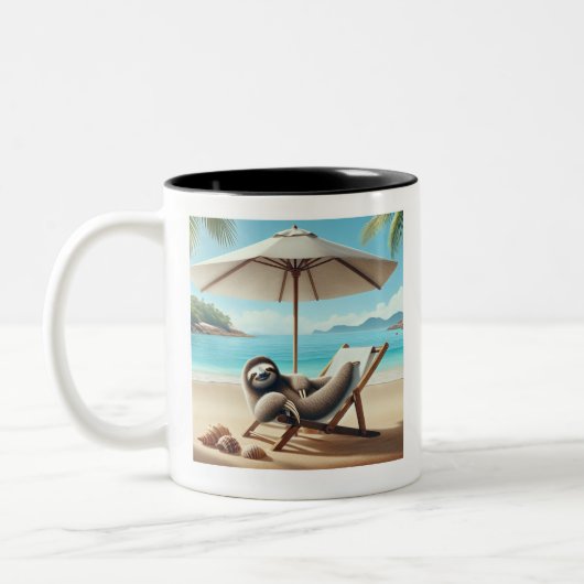 Luiaard op het strand Grappig Tweekleurige Koffiemok (Links)