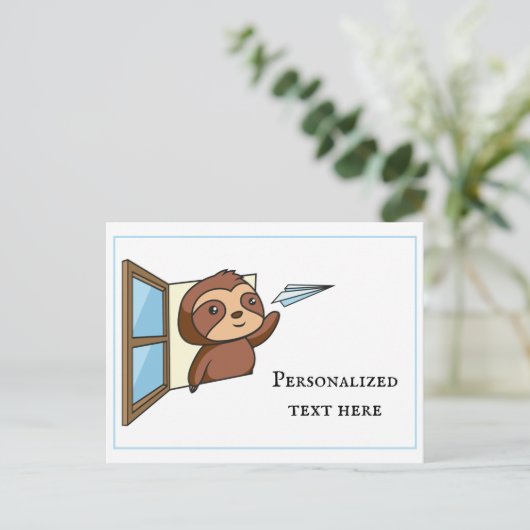 Luiaard Papieren Vliegtuig Briefje Briefkaart (Staand voorkant)