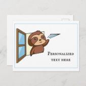 Luiaard Papieren Vliegtuig Briefje Briefkaart (Voorkant / Achterkant)