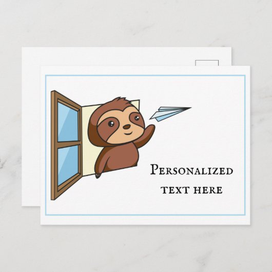 Luiaard Papieren Vliegtuig Briefje Briefkaart (Voorkant / Achterkant)