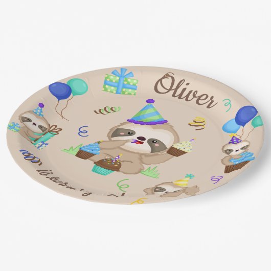 Luiaard partij papier Borden Papieren Bordje (Gekanteld)