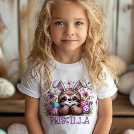 Luiaard Pasen T-shirt Aangepaste Naam Meisjes Bunn