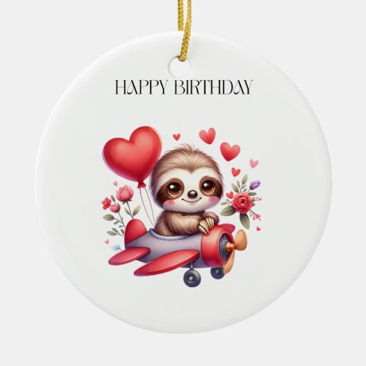 Luiaard Piloot Verjaardag Keramisch Ornament (Voorkant)