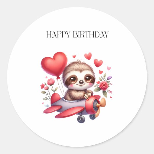 Luiaard Piloot Verjaardag Ronde Sticker (Voorkant)