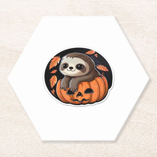 luiaard pompoen Halloween sticker Oversized T-Shir Kartonnen Onderzetters (Voorkant)