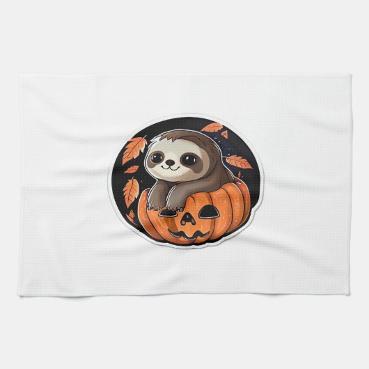 luiaard pompoen Halloween sticker Oversized T-Shir Theedoek (Horizontaal)