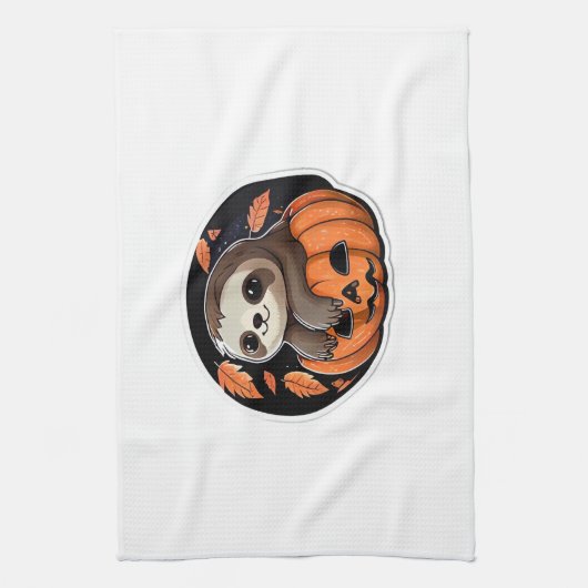 luiaard pompoen Halloween sticker Oversized T-Shir Theedoek (Verticaal)