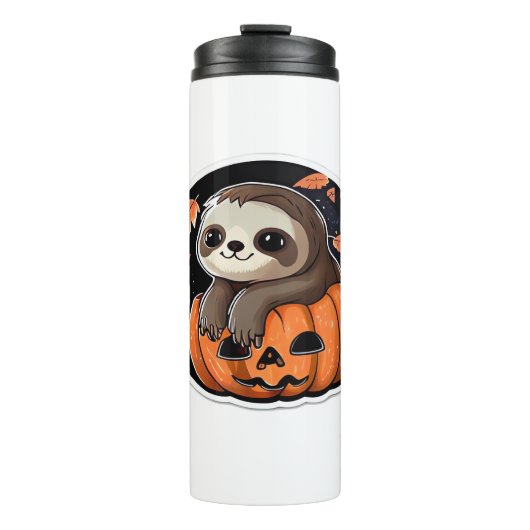 luiaard pompoen Halloween sticker Oversized T-Shir Thermosbeker (Voorkant)