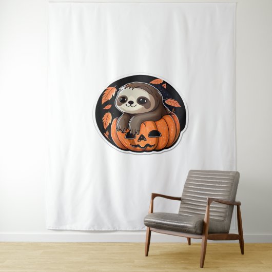 luiaard pompoen Halloween sticker Oversized T-Shir Wandkleed (In situ)