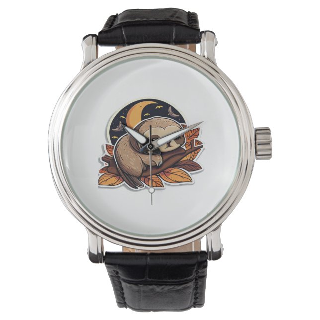 luiaard pompoen Halloween sticker stijl 2 Classic  Horloge (Voorkant)