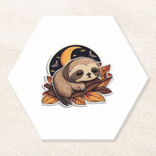 luiaard pompoen Halloween sticker stijl 2 Classic  Kartonnen Onderzetters