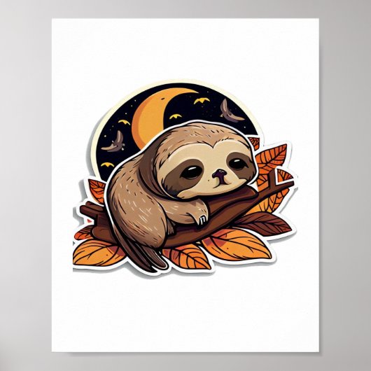 luiaard pompoen Halloween sticker stijl 2 Classic  Poster (Voorkant)