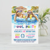 Luiaard Pool Feest Verjaardagsuitnodiging Kaart (Staand voorkant)