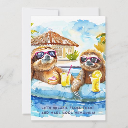 Luiaard Pool Feest Verjaardagsuitnodiging Kaart (Achterkant)