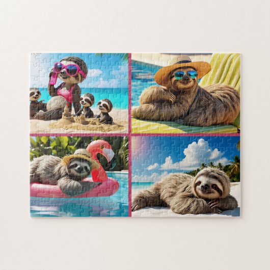 Luiaard Pool Party Collage Grappig Relaxatie Stran Legpuzzel (Horizontaal)