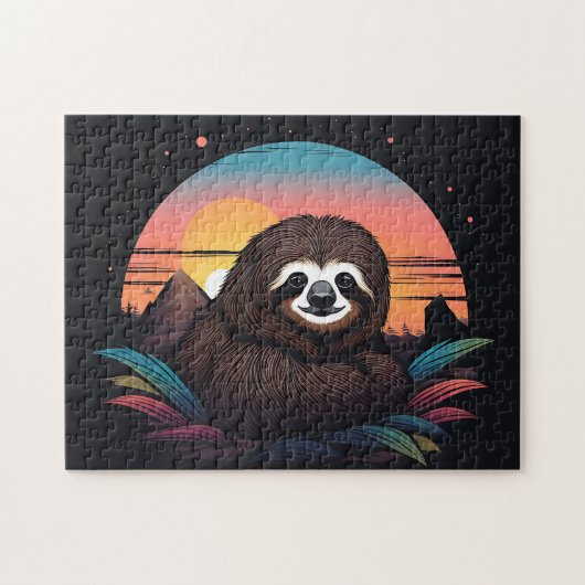 Luiaard portret met zonsondergang legpuzzel (Horizontaal)