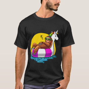 Luiaard Rid Eenhoorn Drijvend Zwembad Feestje T-shirt