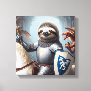 Luiaard Ridder Vecht met Draken Canvas Afdruk