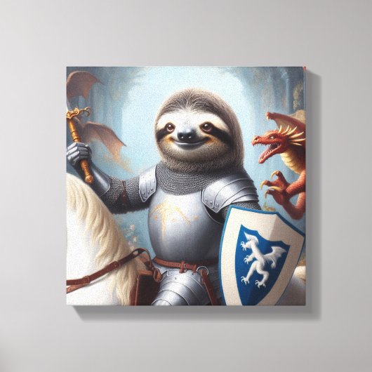Luiaard Ridder Vecht met Draken Canvas Afdruk (Voorkant)