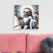 Luiaard Ridder Vecht met Draken Canvas Afdruk (Insitu (Woonkamer))