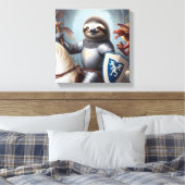Luiaard Ridder Vecht met Draken Canvas Afdruk (Insitu (Slaapkamer))