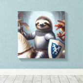Luiaard Ridder Vecht met Draken Canvas Afdruk (Insitu (Houten vloer))