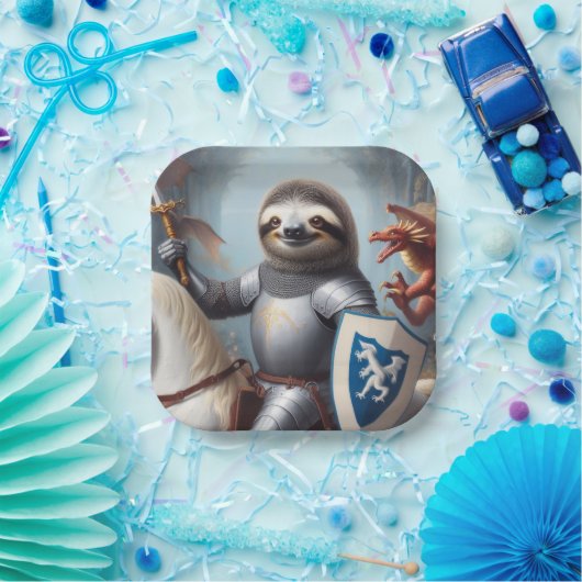 Luiaard ridder vechten draken papieren bordje (Feest)