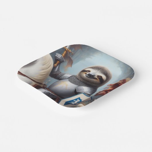 Luiaard ridder vechten draken papieren bordje (Gebogen)