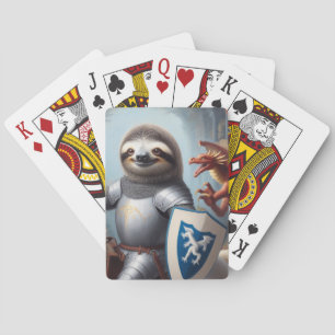 Luiaard ridder vechten draken pokerkaarten