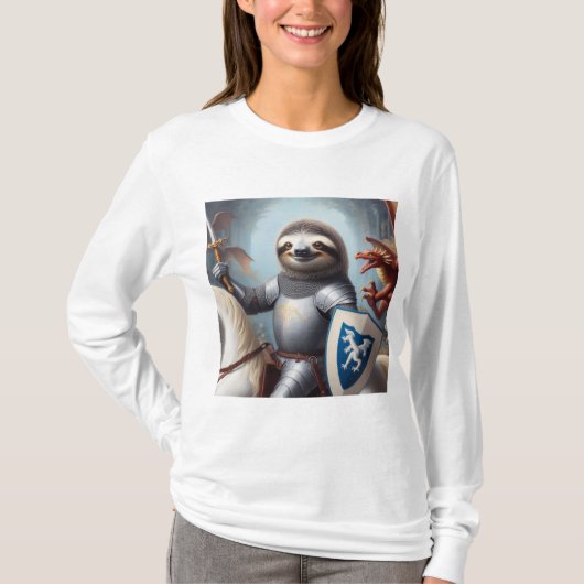 Luiaard ridder vechten draken t-shirt (Voorkant)