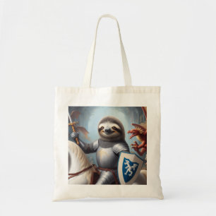 Luiaard ridder vechten draken tote bag